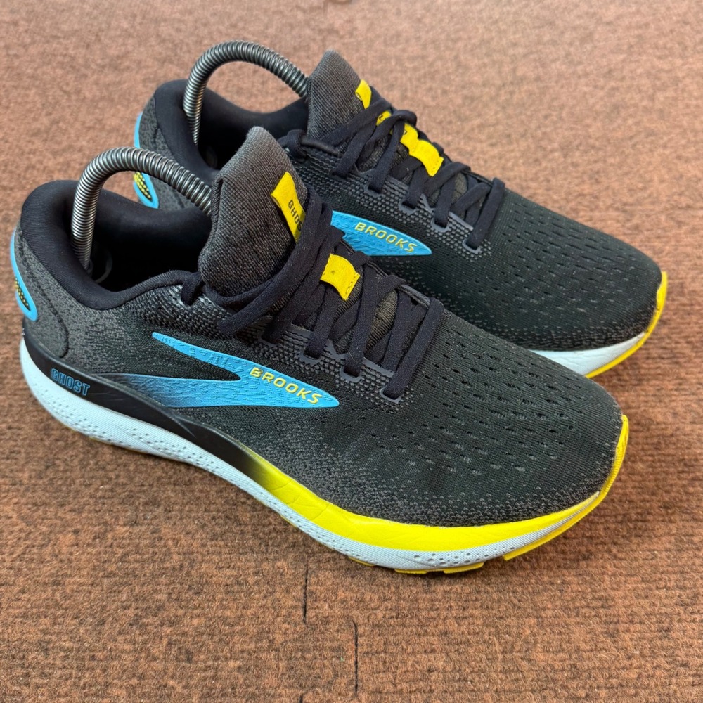 A- gym Brooks Ghost 14 Mens Running Shoes Black Blue Yellow 1104181D029 Size 8